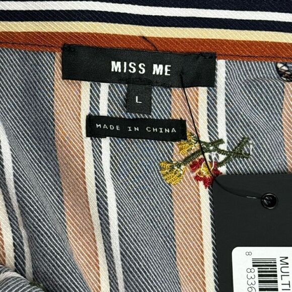 Miss Me NWT multi brown and navy striped long sleeve tunic blouse size L - Picture 12 of 16